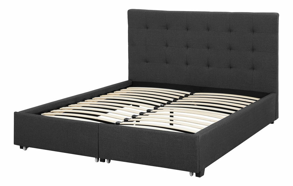 Pat matrimonial 140 cm ROLLA (cu spațiu de depozitare) (cu somieră) (gri închis) *vânzare stoc