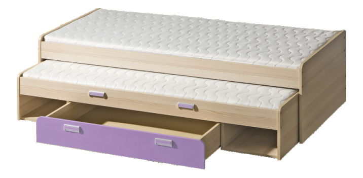 Széthúzható ágy 80 cm Echo L16 lila (két matraccal és ágyrácsokkal)