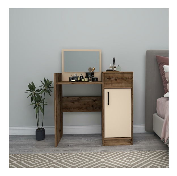 Toaletný stolík Kudopa 2 (orech svetlý + béžová) 