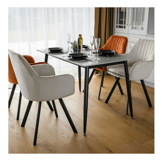 Masă sufragerie Fresia 1 (gri marmură + negru) (pentru 4 persoane)