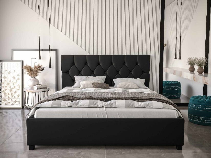 Bračni krevet 160 cm Sylvie (crna) (s podnicom i prostorom za odlaganje)