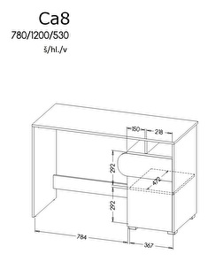 Písací stôl typ CA8 Caryl (svetlý grafit + leskla biela + dub nash)