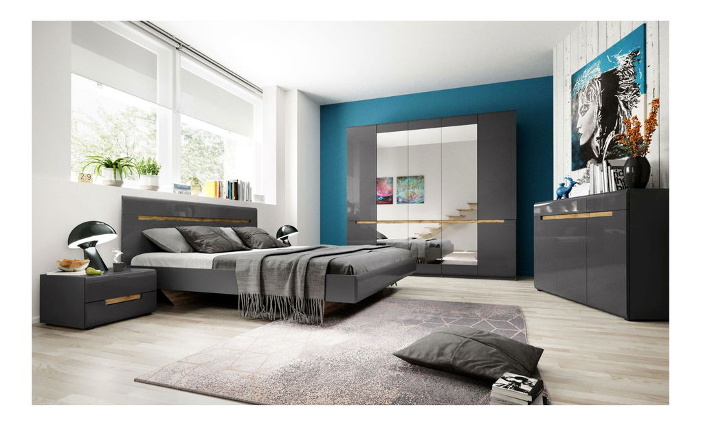 Franciaágy- 180 cm Hayle Typ 32 (szürke + magasfényű szürke)