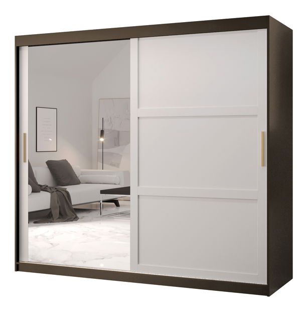 Ormar za garderobu Riven 2 200 (crna mat + bijela mat) (s ogledalom)