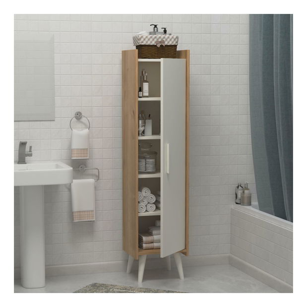 Kúpelňová skrinka Lipoma 2 (biela + dub) 