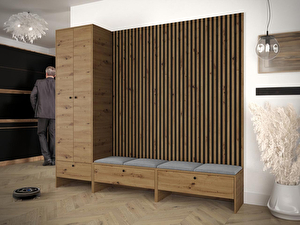 Mobilier hol Esmaldos VI (Stejar artisan + Negru + Gri) 