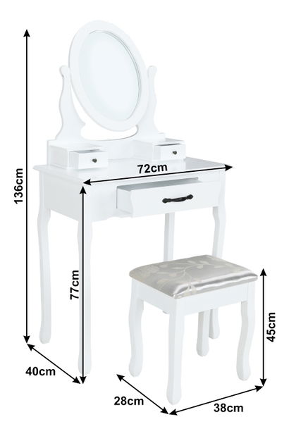 Toaletni stolić s tabureom Linetik (bijela)