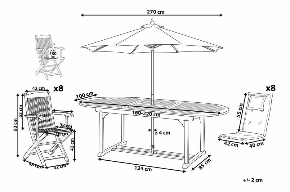 Vrtni set MATARI (svijetlo drvo) (grafit) (sa suncobranom) (za 8 osoba)