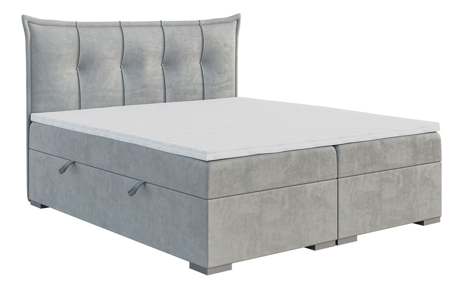 Pat matrimonial Boxspring 140 cm Mirage (gri deschis) (cu saltea și sp. depozitare)
