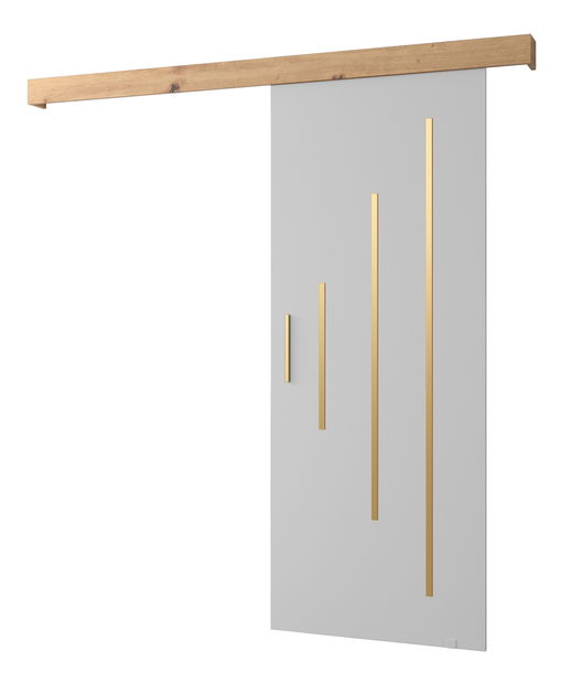 Uși culisante 90 cm Sharlene Y (alb mat + stejar artisan + auriu)