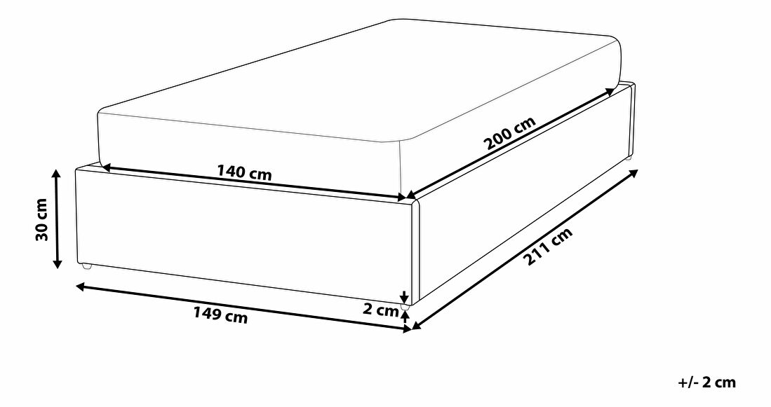 Pat matrimonial 140 cm DIJON (cu spațiu de depozitare) (cu somieră) (gri)