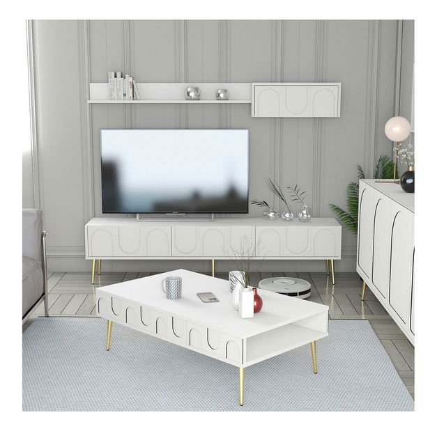 Súprava nábytku do obývacej izby Lyantela (biela + zlatá)