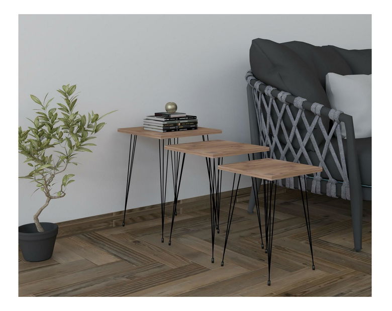 Set 3buc. măsuțe cafea Pakamo (negru + pin atlantic)