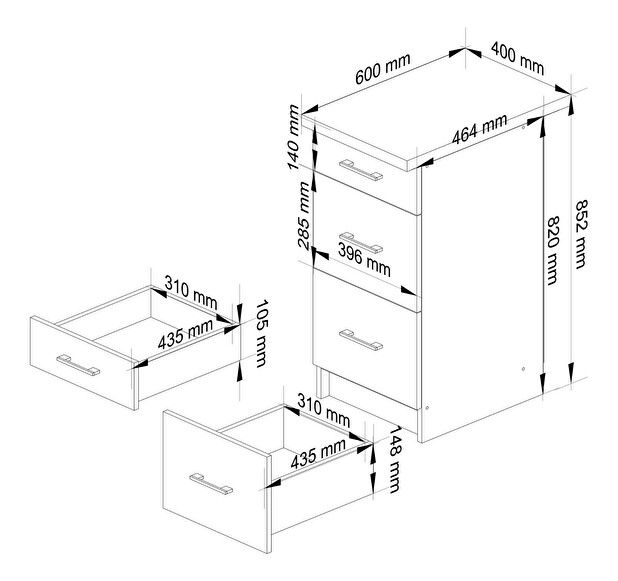 Alsó konyhaszekrény Organo 40 3S (fehér + beton)