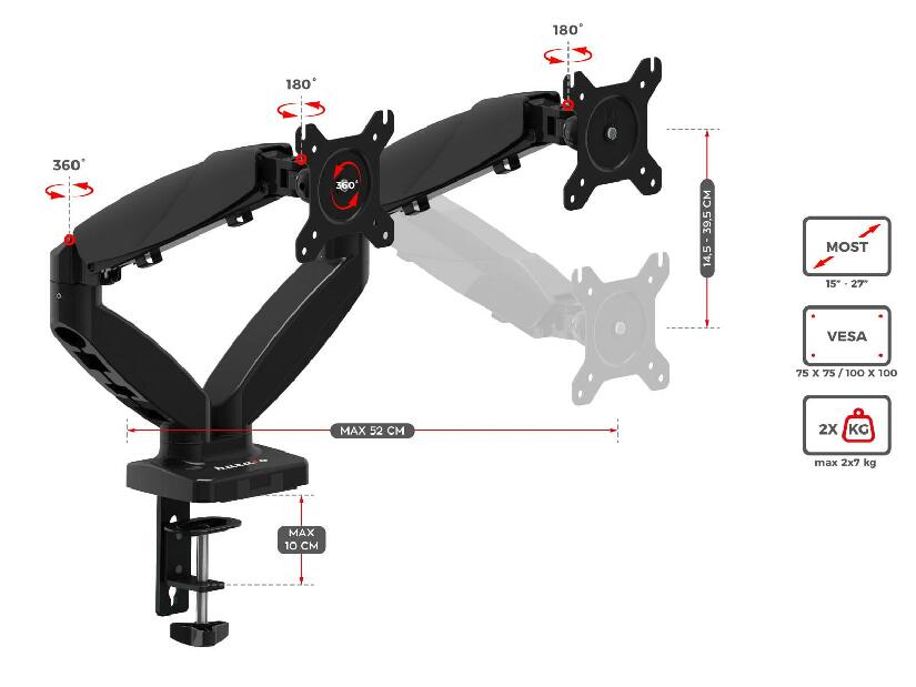 Otočný držiak na monitory Monarch 2 (čierna)
