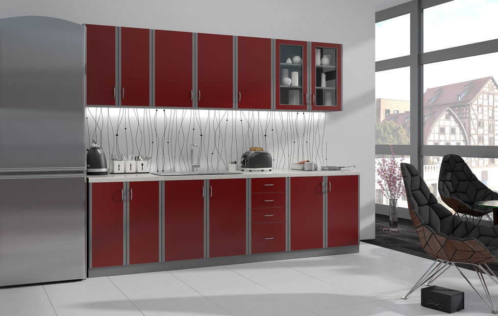 Bucătărie Elissa 260 cm (gri platină + Bordo)