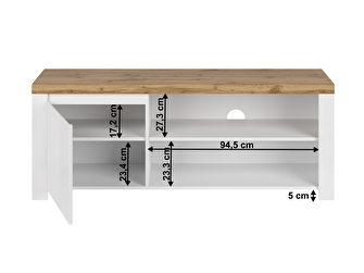 TV stolík/skrinka Vilgi 1D/160 (lesk biely + dub wotan)