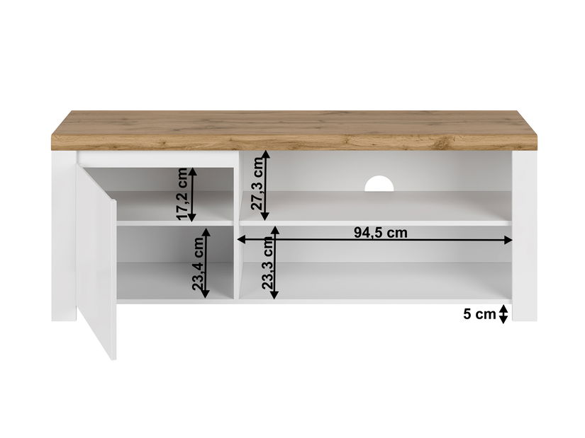 Masă TV Vilgi 1D/160 (alb lucios + stejar wotan)
