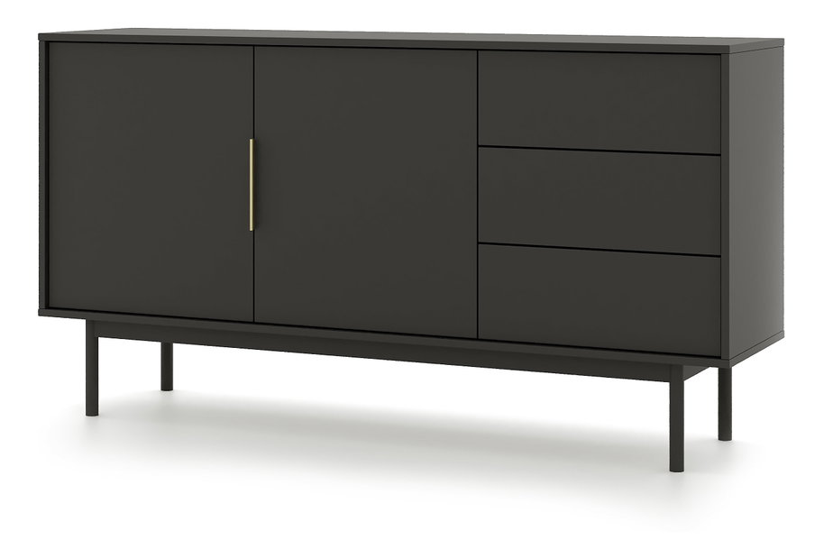 Komoda Vintana 2D3S (crna + zlatne ručke)