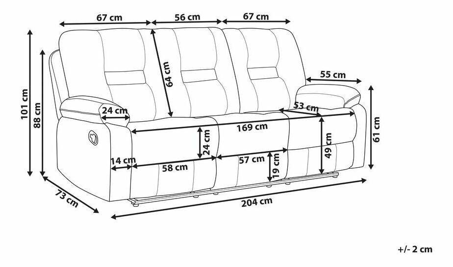 Sofa trojsjed Barnet 2 (sintetička koža) (smeđa)