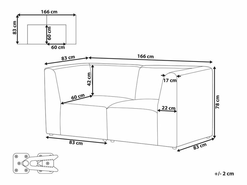 Kétszemélyes kanapé Lemia (fehér)
