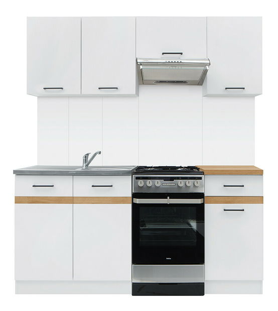 Kuchyňa BRW Junona line 170 cm (Biely lesk + Biela + Dub craft zlatá)