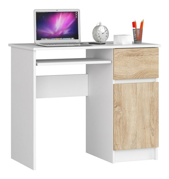 Masă PC Pobfenileno (alb + stejar sonoma)