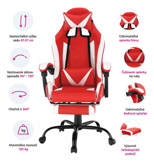 Kancelárske/herné kreslo Gallof NEW (čierna + biela + červená)