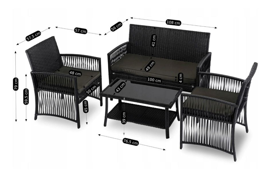Záhradný set Frutos (čierna) (pre 4 osoby)