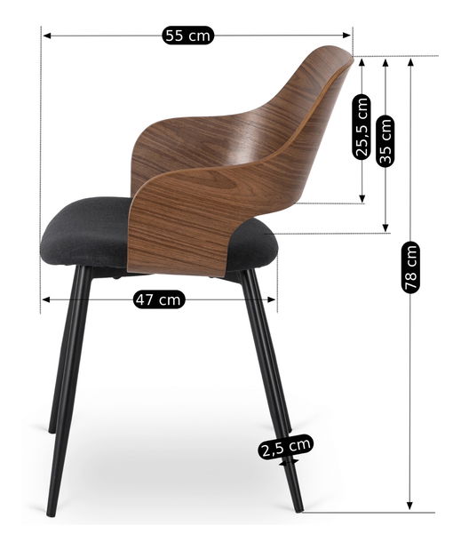 Scaun sufragerie Obvio (nuc + negru) 