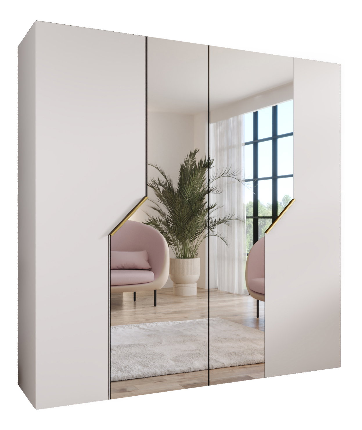 Ormar za garderobu Alaris 2 200 (bijela + zlatna) (s ogledalom)