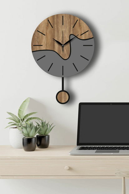 Nástenné hodiny Vlnia (orech + sivá)