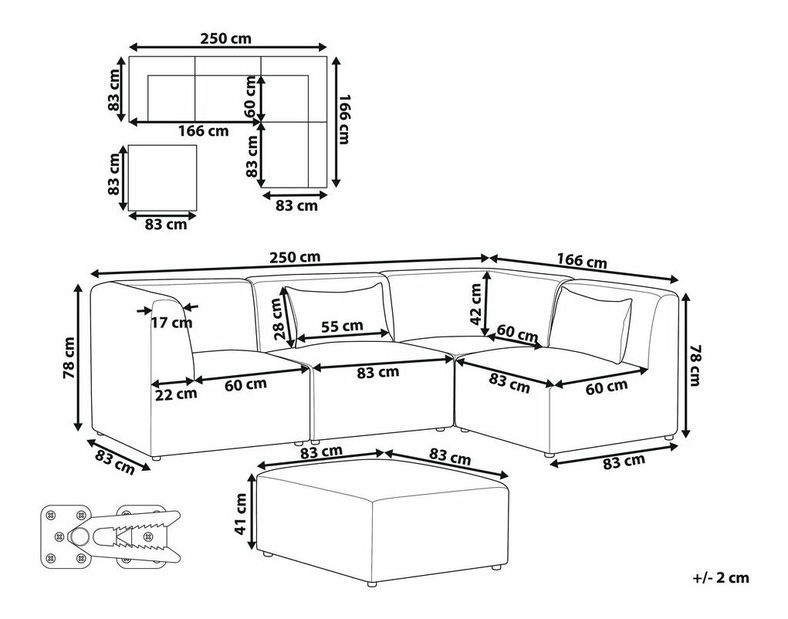 Rohová sedacia súprava s taburetkou Lemia (béž) (L)