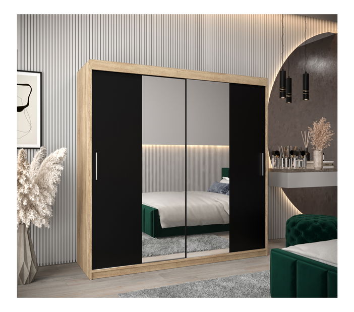 Šatníková skriňa 200 cm Toki 1 (Dub sonoma + Čierna matná)