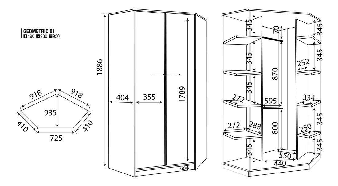 Rohová šatníková skriňa Geometric 01 Brest *bazár