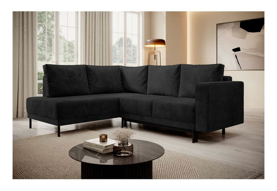 Rohová sedacia súprava Rodriguez (L) (čierna + čierna)