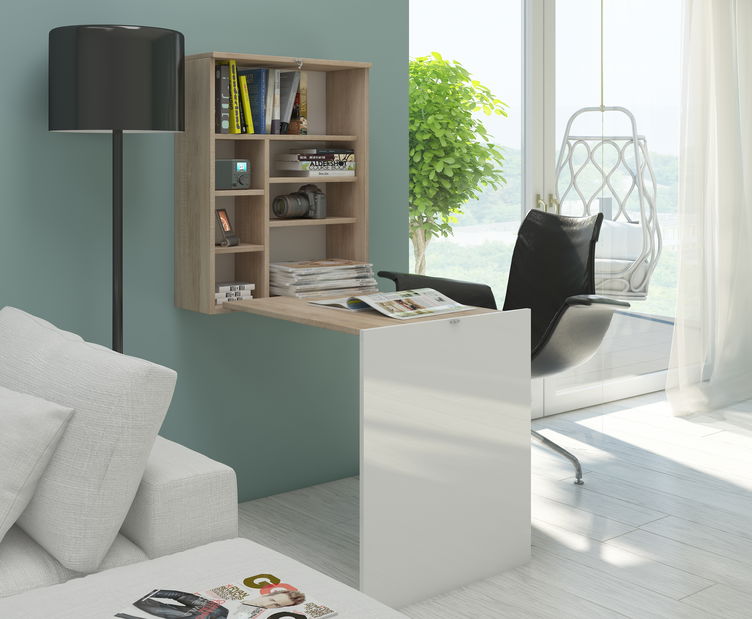 Számítógépasztal Harby sonoma világos tölgy + fényes fehér