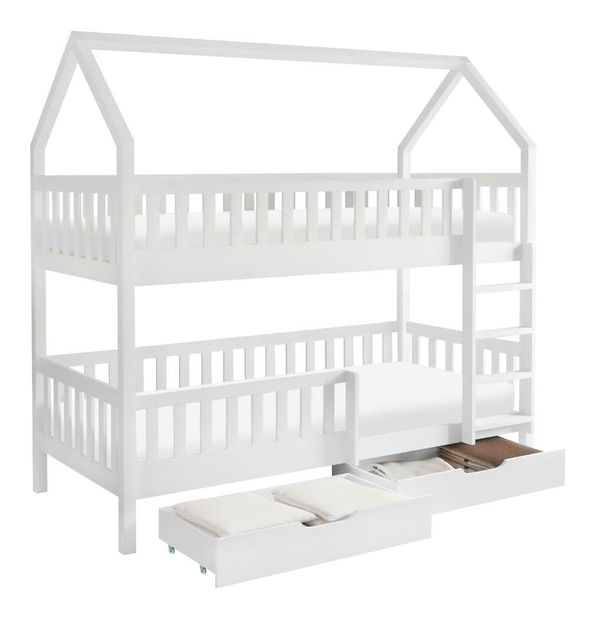 Pat etajat pentru copii 90 cm Virtuoso (alb) (cu somieră) (cu sp. depozitare)