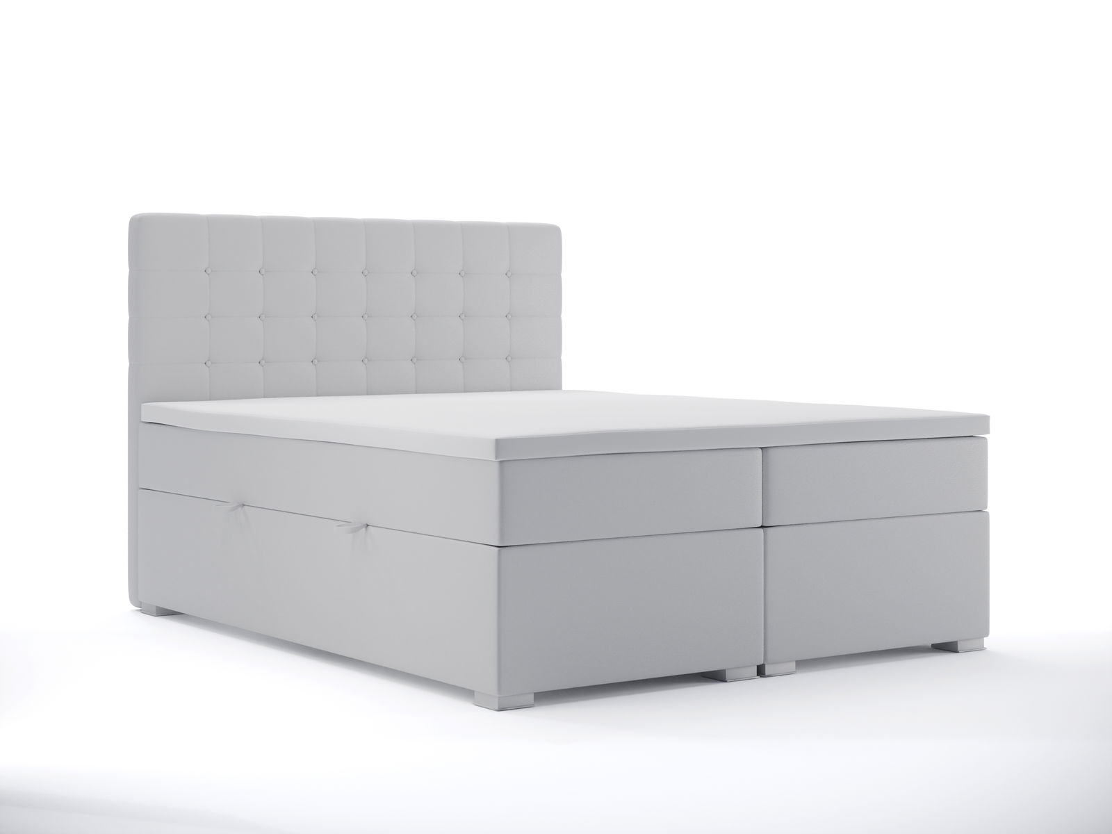 Pat matrimonial Boxspring 140 cm Clady (alb piele ecologică) (cu sp. depozitare)