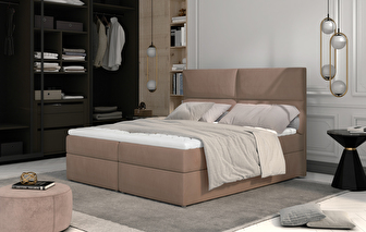 Pat matrimonial Boxspring 145 cm Alyce (maro) (cu saltele)