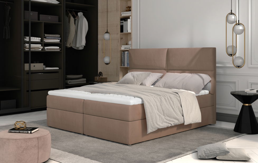 Pat matrimonial Boxspring 165 cm Alyce (maro) (cu saltele)