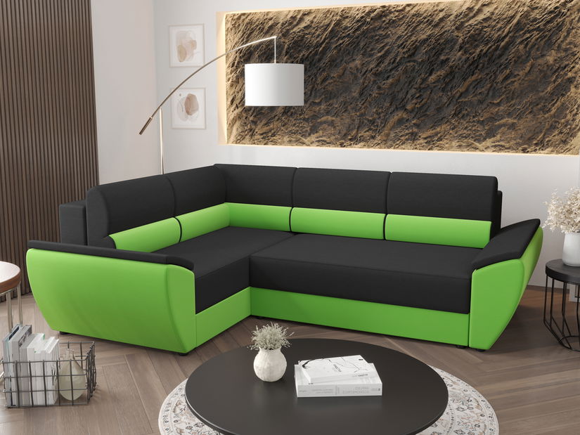 Rohová sedacia súprava Radiant Plus (čierna + zelená) (L)