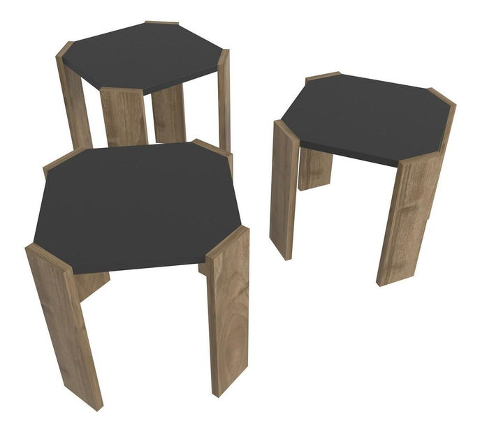 Set 3 măsuțe cafea Lorizolla (antracit + nuc)