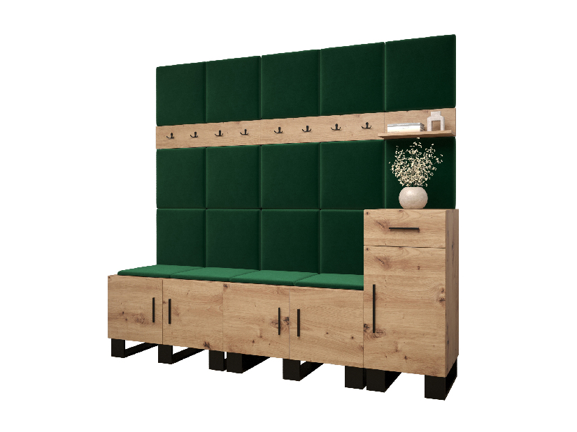 Set mobilier pentru hol Amanda 8 (Stejar artisan + verde)