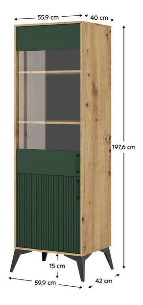 Vitrína Luvonut 2D LU9 (dub artisan + tmavozelená + čierna) *výpredaj