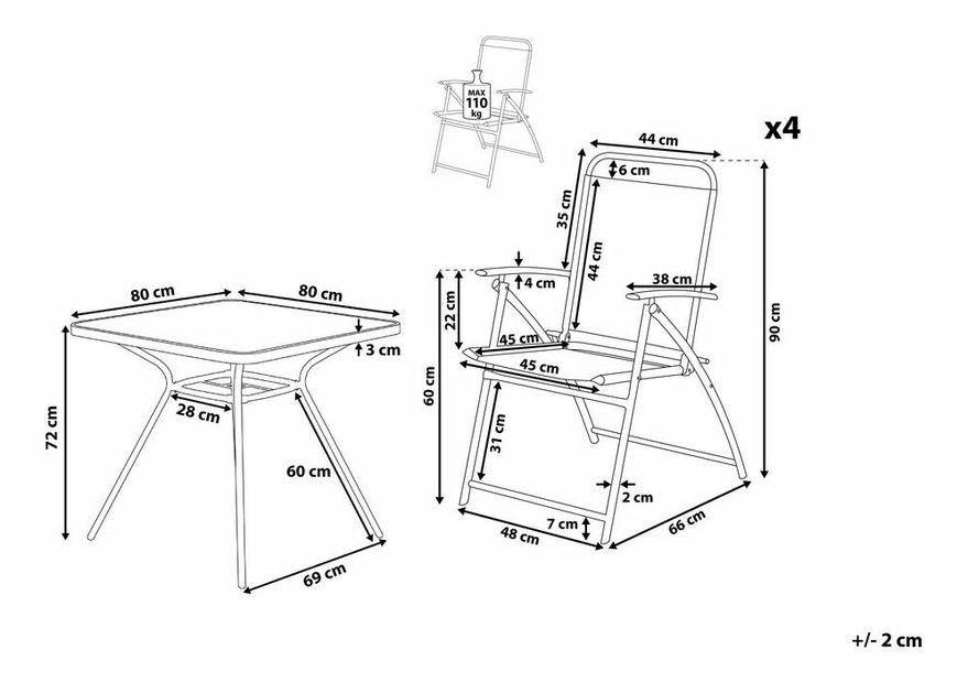 Záhradná jedálenská sada Love (čierna) (4 stoličky)
