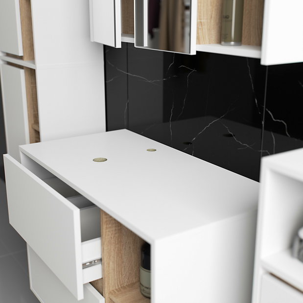 Set mobilier baie Vambos luxe (alb + stejar sonoma)