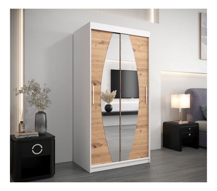 Ormar za garderobu 100 cm Eclipse (bijela mat + hrast artisan)