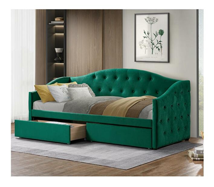 Pat de o persoană (divan) 90 cm Zonas (verde) (cu somieră) (cu sp. depozitare)