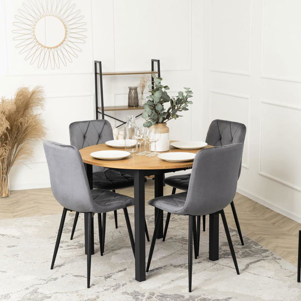 Masă extensibilă de sufragerie Klebanov (stejar + negru) (pentru 4-6 persoane) *resigilat